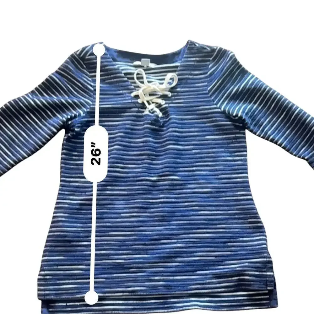 Tommy Bahama Navy White Stripe Lace-Up Pullover Top Size Small Coastal